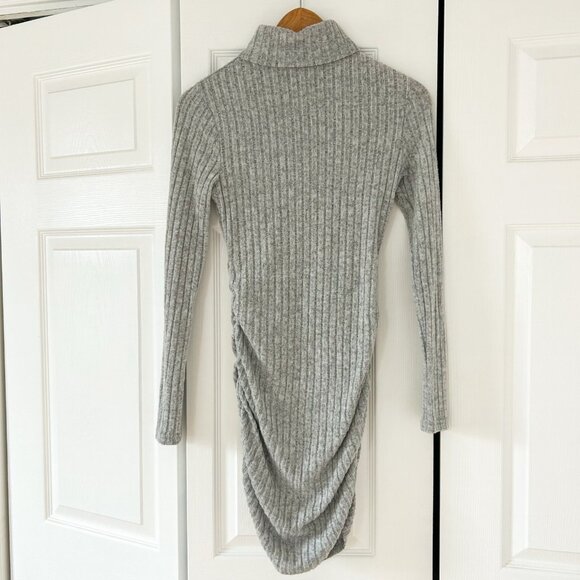 NWOT SHEIN Gray Ribbed Turtleneck Bodycon Ruched Knit Mini Dress Size Small - Picture 5 of 6